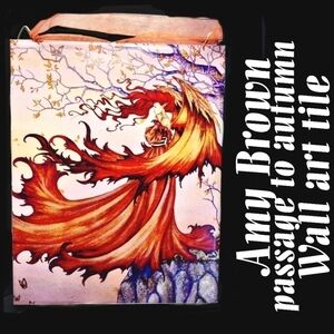 Amy Brown "passage to autumn" fairy large wall art tile 9.75" H